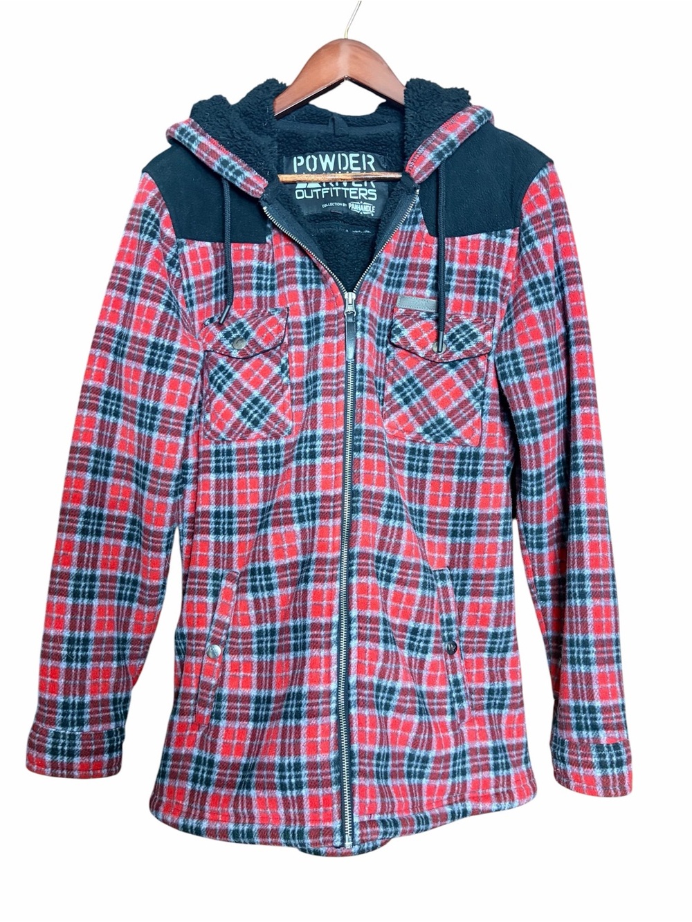 Powder River Outfitters Sherpa Teddy Plaid Berber Fleece Zip-Front Hooded Jacket - Picture 2 of 6